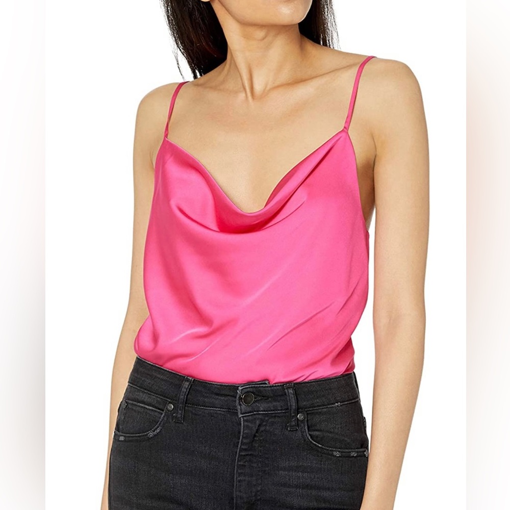 The Drop Christy Cowl Neck Cami Silky Top in Hot Pink, Size XS